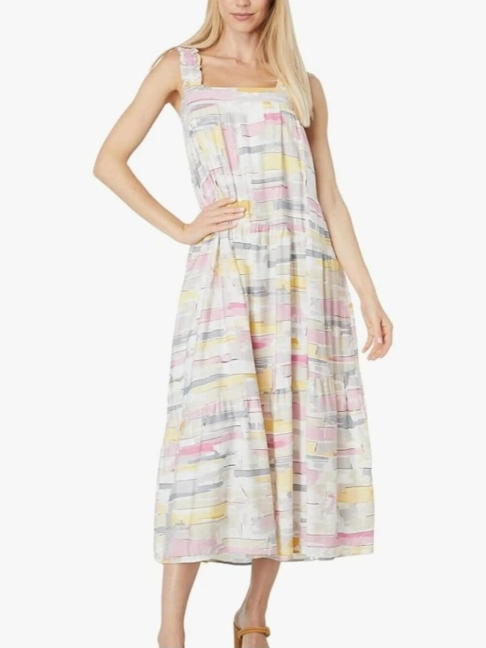Pastel abstract print A-line maxi dress Moon River cottagecore coastal cowgirl